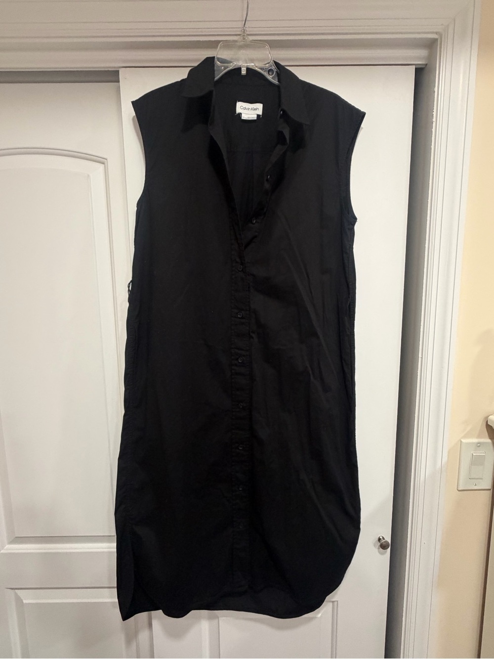 Calvin Klein Black Sleeveless Button-Front Shirt Dress